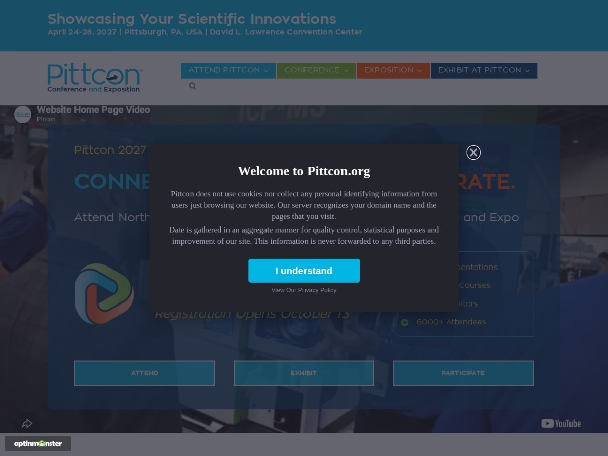 Landing page of pittcon.org