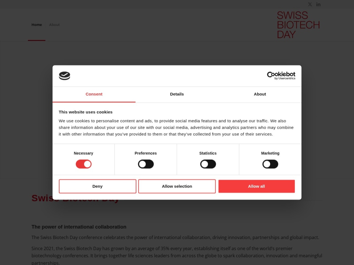 Landing page of swissbiotechday.ch