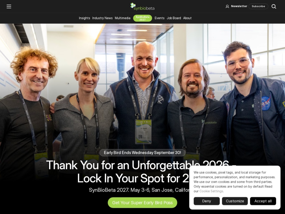 Landing page of synbiobeta.com