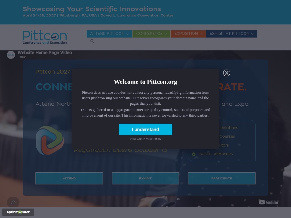 Landing page of pittcon.org