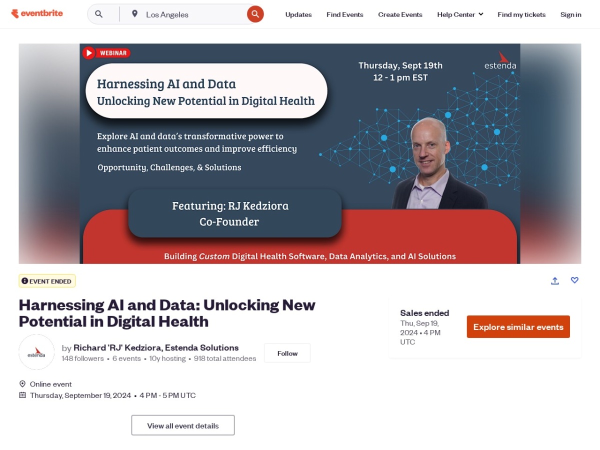 Landing page of eventbrite.com