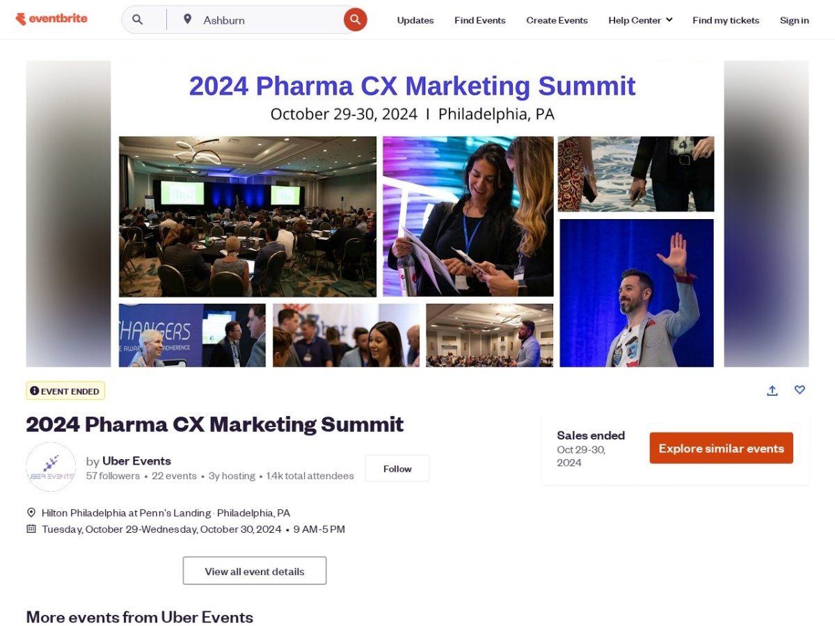 Landing page of eventbrite.com
