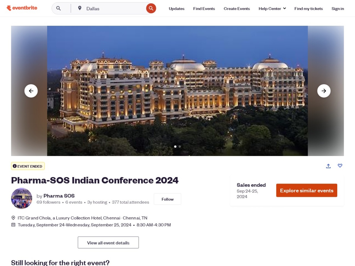 Landing page of eventbrite.com
