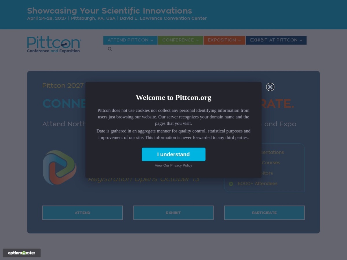 Landing page of pittcon.org