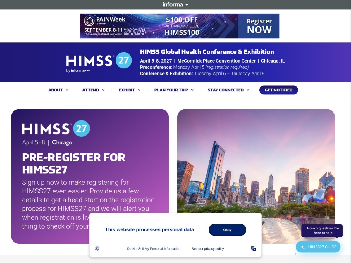 Landing page of himssconference.com