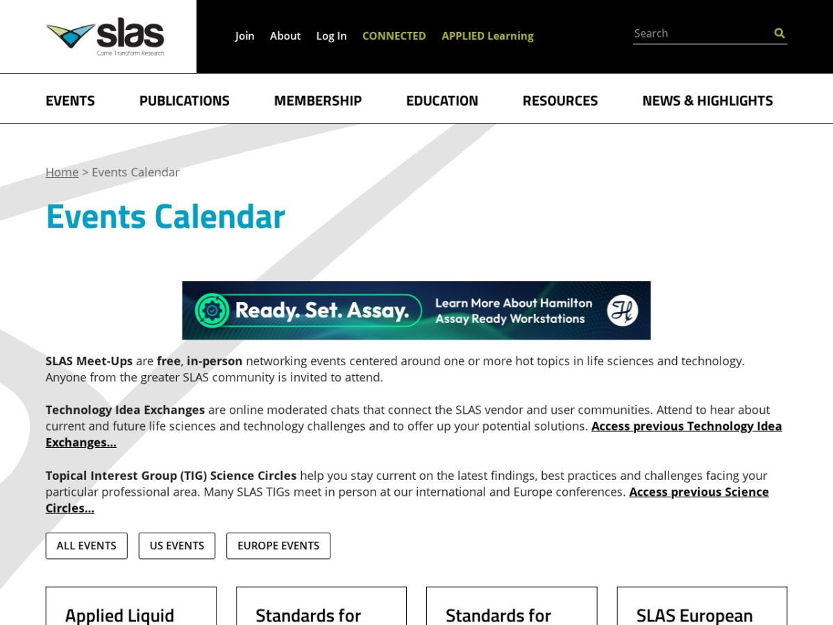 Landing page of slas.org