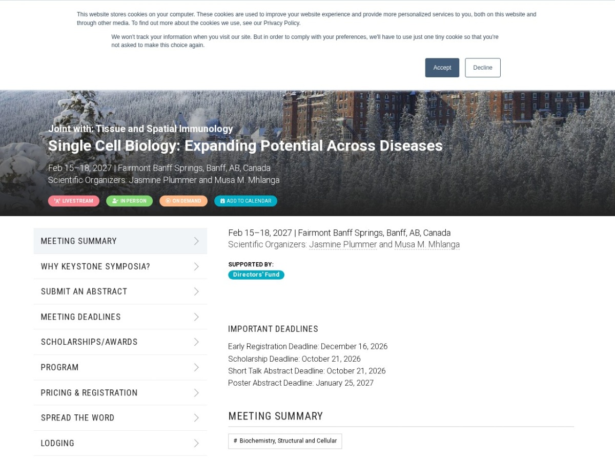 Landing page of keystonesymposia.org