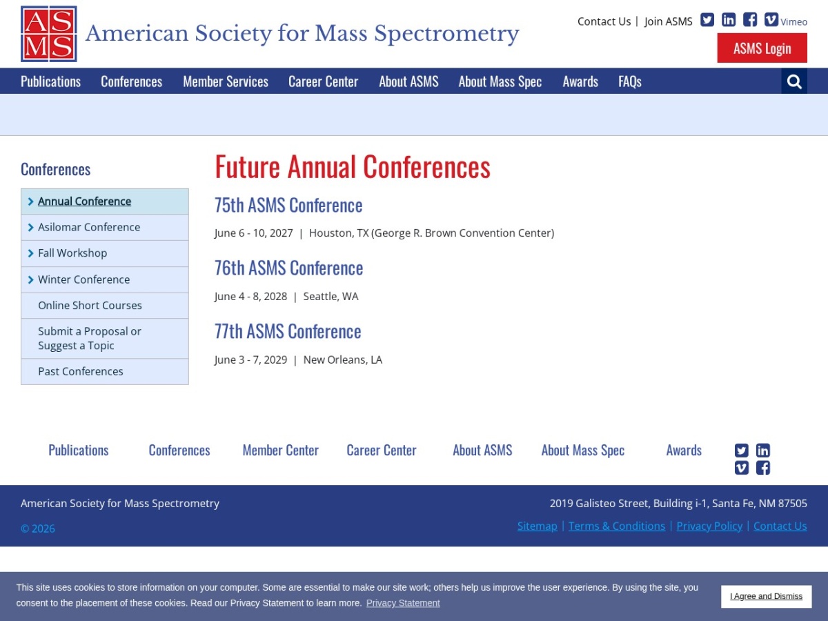 Landing page of asms.org