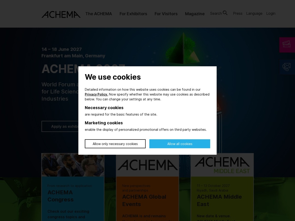 Landing page of achema.de
