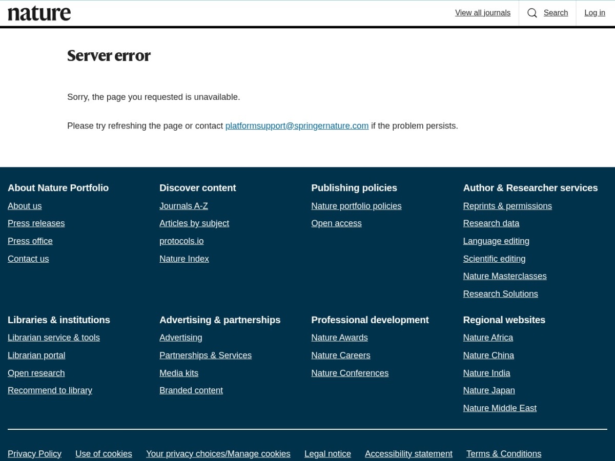 Landing page of nature.com