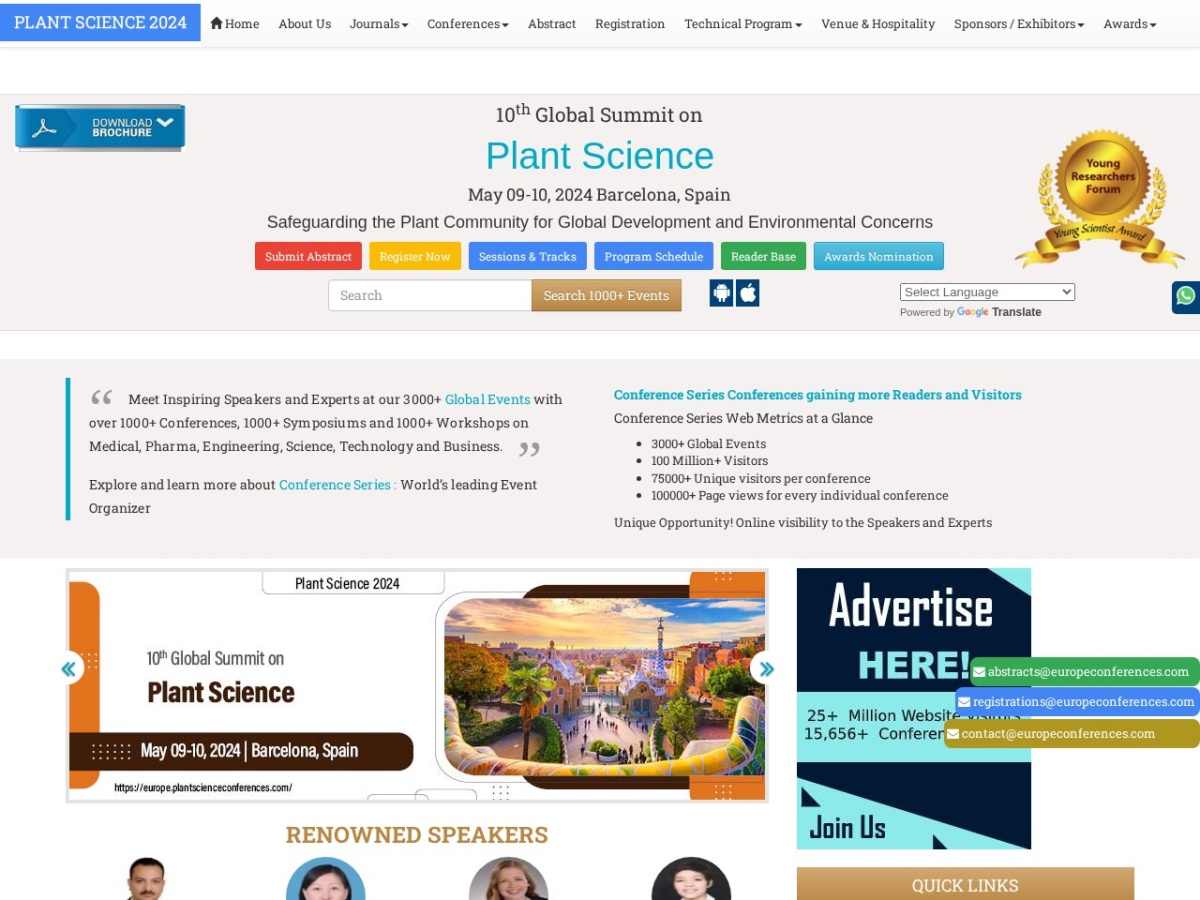 Landing page of plantscience.global-summit.com